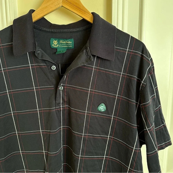 Brooks Brothers Mens Large St Andrew’s Links Blue Cotton Polo Shirt Grid Plaid L - Picture 4 of 5